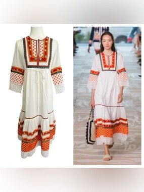 Tory Burch Annalise Peasant Dress Runway 2017 Embroidered Lace Cotton Rare Sz 2